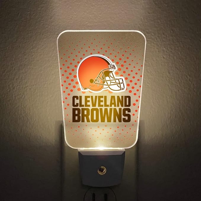Party Animal NFL Team LED Night Light, with Auto Sensor and 3 Light Settings, Slim 5-Inch Design fits Standard Outlets, Cleveland Browns