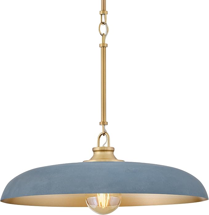 Hinkley Sadie 18" Medium Dome Pendant, Vintage Denim with Lacquered Brass | Two Tone Saucer Chandelier, Includes (5) 7" Downrods, Needs a Med. LED Bulb, Adjustable Height, Dining Room, Kitchen