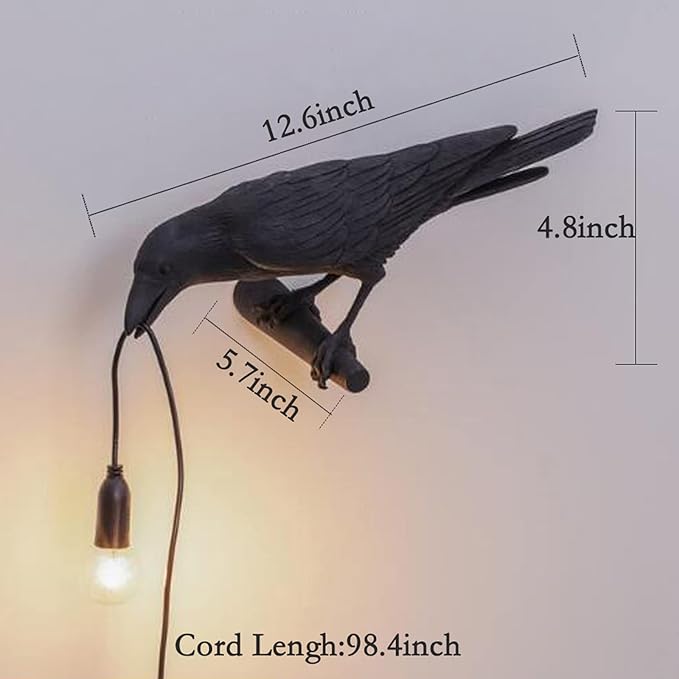 Crow Table Lamps Bird Desk Lamp Bedroom Wall Sconce lamp Light Resin Decoration E12 110V LED Bulb (Right Black Wall Lamp)