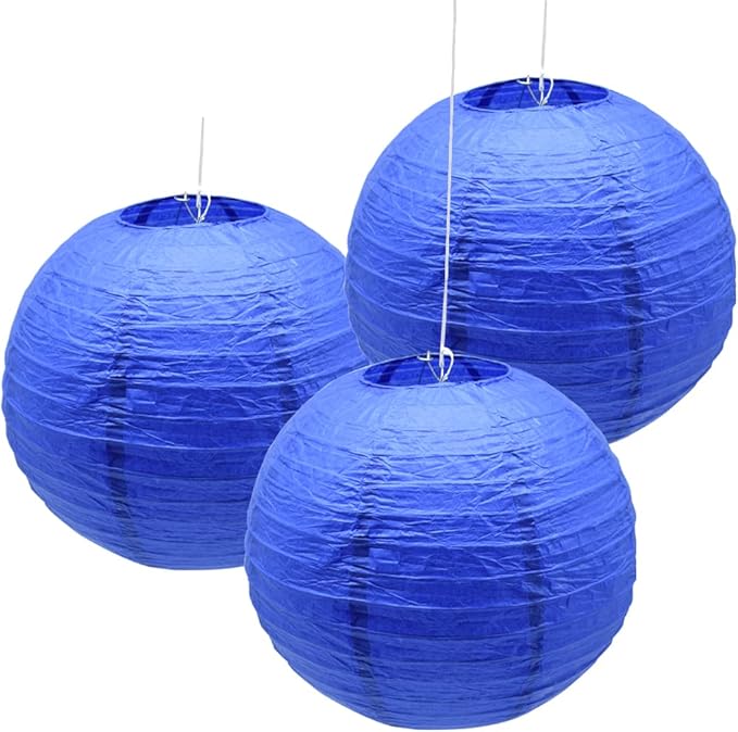 3pcs Paper Lanterns Decorative Round Chinese Paper Lanterns for Birthday Halloween Wedding Baby Bridal Shower Home Decor Party Decoration (12in/Jewel Blue)
