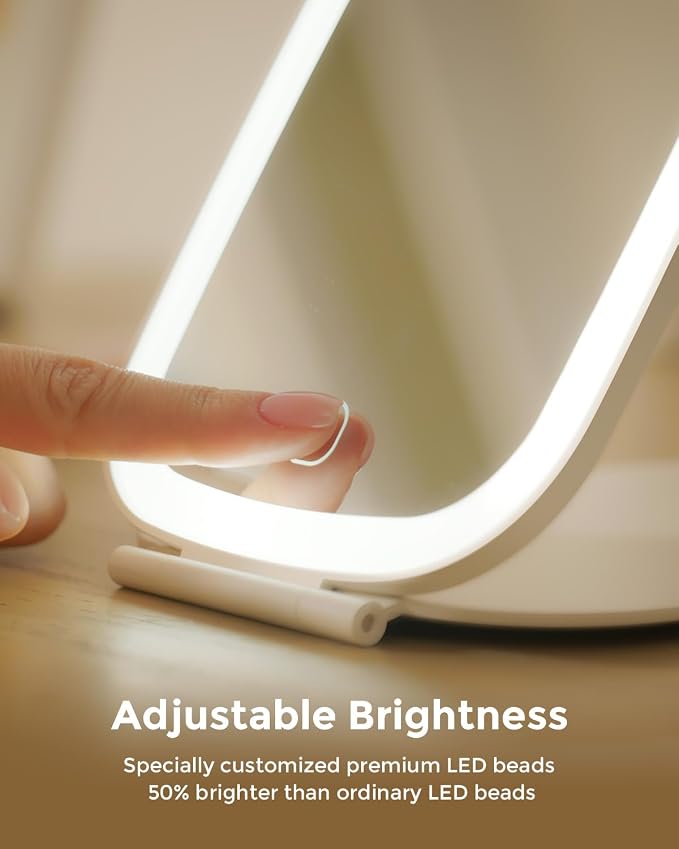 NEZZOE Rechargeable Travel Makeup Mirror with LED Light, 7x5 Inch | Portable Lighted Makeup Mirror, 3 Lighting Modes, Dimmable Touch Control, Foldable Compact Vanity Mirror