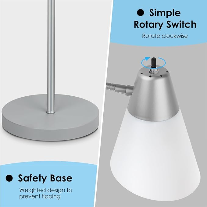 Floor Lamp for Living Room, Adjustable Standing Room Lamp with White Plastic Shade, Grey Reading Floor Lamps for Dorm, Bulb not Included