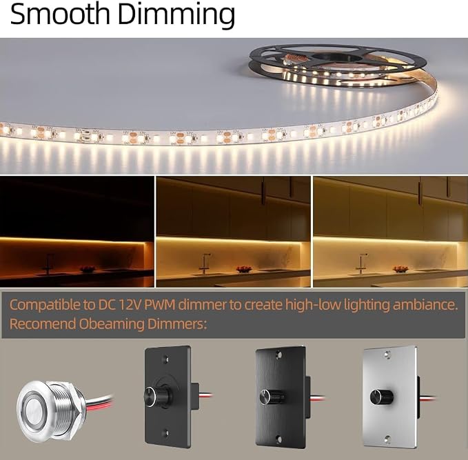 RV Flexible LED Strip Light 12V Dimmable Tape Light 16.4 ft 600 LEDs 2000 Lumen Width 5/16” for Camper Van Motorhome Truck Trailer Interior Lighting, CRI 90+ Indoor Only (3000K)