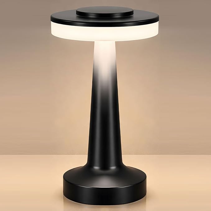 Riakrum 1 Pcs Black LED Portable Cordless Table Lamp Bulk with Touch Sensor 3 Color Stepless Dimming Rechargeable Battery up to 15 Hours Cordless Table Light Wireless Lamp Wedding Home