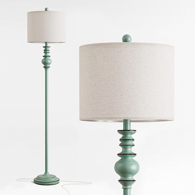 BOBOMOMO 64.25" Farmhouse Floor Lamp with Remote, Dimmable Floor Lamp with Adjustable Color Temperatures, Antique Blue Standing Floor Lamp for Living Room Corner, Bedroom & Nursery, 9W Bulb Included