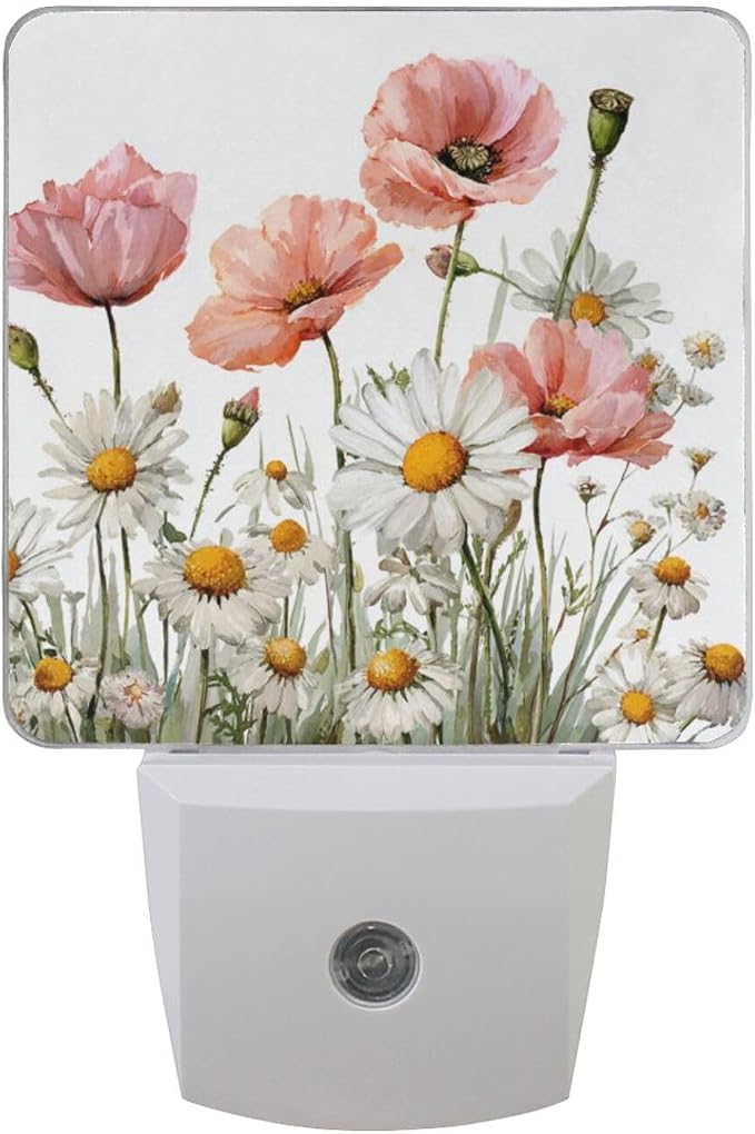 Wildflowers Night Light Dusk to Dawn Sensor LED Night Dimmable Nightlight Lights Plug into Wall for Living Room