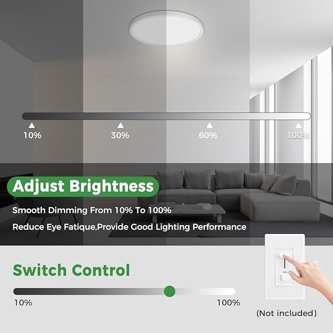 zemty 12Pack 13 inch White LED Flush Mount Ceiling Lights, Dimmable 5 Color Temp (3000K-6500K), 24W 2400LM Bright Round Light Fixture for Kitchen/Bathroom/Bedroom/Office