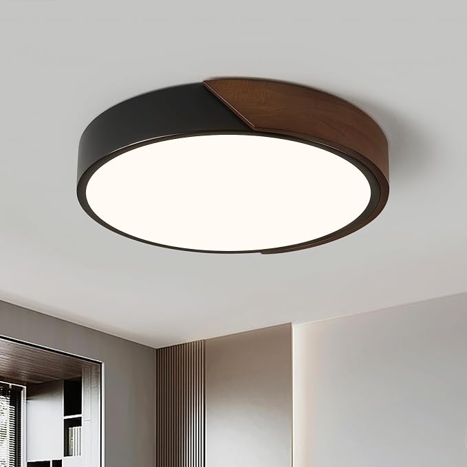 Modern LED Ceiling Light, Dark Walnut Wood Flush Mount Ceiling Light Fixture, Dimmable 5CCT Minimalist Circle Lighting Lamp with Acrylic Lampshade for Hallway Entryway Bedroom 11.8"
