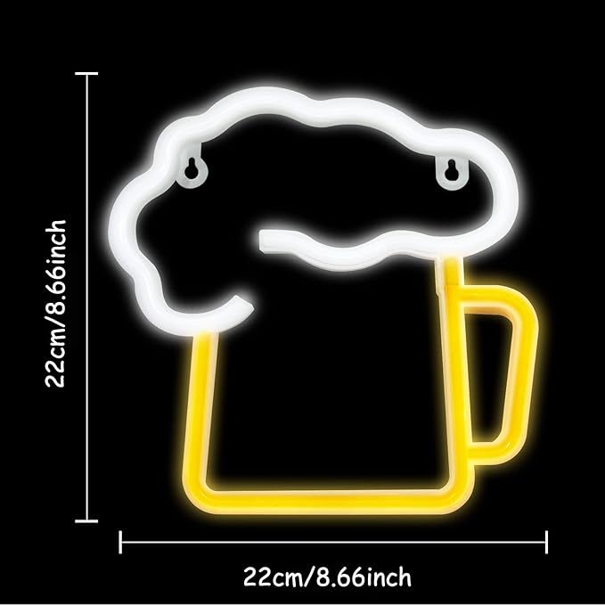 ENUOLI Neon Beer Lights,Battery/USB Operated Night Lights,Yellow White Neon Signs for Wall Decor,LED Beer Signs for Man Cave,Bedroom,Bar,Nightclub,Holiday Celebration Party Decor(8.6''x8.6'')