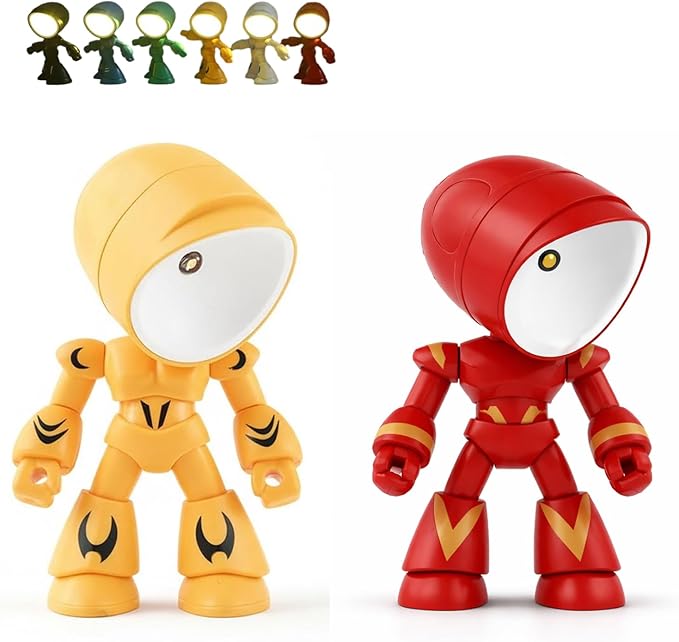 Lonely Robot Cartoon Cute Robot Design Companion Table Light, LED Mini Night Light Lonely, 2 in 1 Magnetic Base Creative Table Lamp (Yellow+Red)