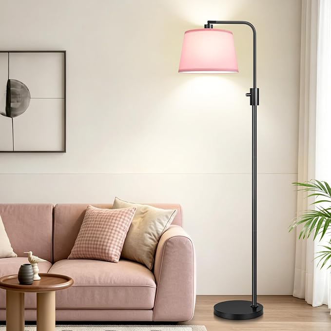 【Upgraded】 Dimmable Floor Lamp, 1000 Lumens LED Edison Bulb Included, Arc Black Floor Lamps for Living Room Modern Standing Lamp with Pink Shade, Tall Lamps for Living Room Bedroom Office Dining Room