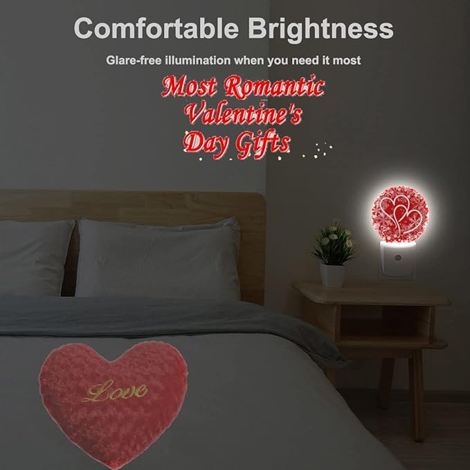 EKOBLA Red Sweet Hearts Plug-in Nightlights Valentine's Day Love Symbol Flowers Night Lights Plug into Wall Dusk to Dawn Sensor LED Lamp for Hallway Bedroom Bathroom