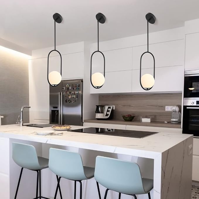 SeeU Modern Pendant Lighting One Light Chandelier Globe Black Pendant Light Indoor Hanging Light Fixture for Kitchen Island Dinning Room Bedroom
