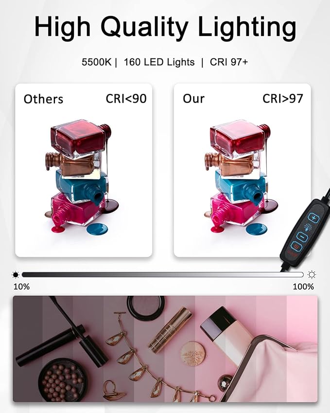 DUCLUS Light Box Photography, 16x16 Inch Photo Light Box with 160 Dimmable LED Lights (CRI 97+), 6 PVC & 2 Paper Backdrops, Portable Studio Box for Product Photography: Jewelry, Food, Shoes