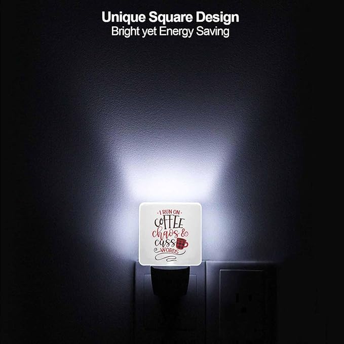 LED Night Light,Funny Saying With Coffee Cup Motivation LED Night Light Plug into Wall with Dusk to Dawn Light Sensor White Energy Efficient Nightlight for Bedroom Bathroom Hallway Living Room Kitchen