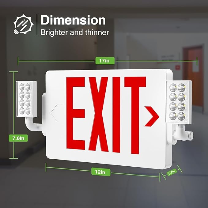 FREELICHT 12 Pack Double-Sided Exit Sign with Emergency Lights, LED Adjustable LED Emergency Exit Lights with Battery Backup, Hard Wired,UL Certified, AC 120/277V