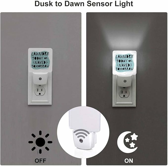 LED Night Light,Laundry Funny Doodling Letters White LED Night Light Plug into Wall with Dusk to Dawn Light Sensor White Energy Efficient Nightlight for Bedroom Bathroom Hallway Living Room Kitchen