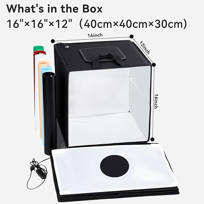 Photo Light Box Photography - 16"x16" Photo Studio Lightbox with 120 LED Lights & 6 Backdrops for Jewelry and Small Items Product Photography
