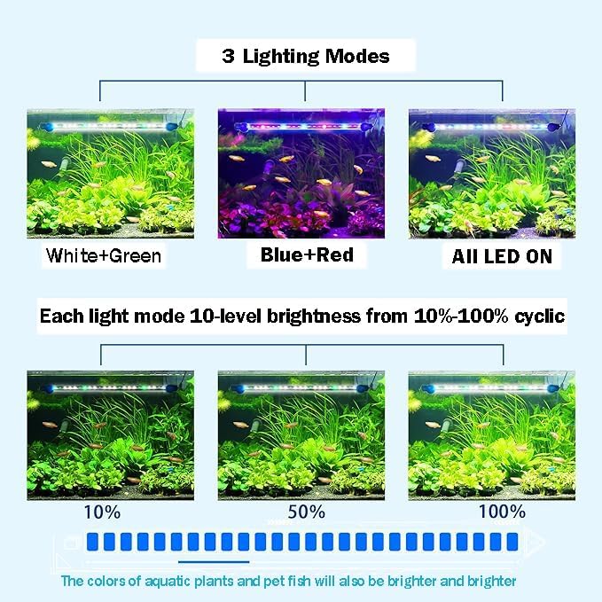 Submersible Aquarium Light Underwater Fish Tank Light with Timer Auto On/Off, LED Aquarium Light Bar 3 Light Modes Dimmer Adjustable Brightness,19.3inch (with Timer&dimmer)