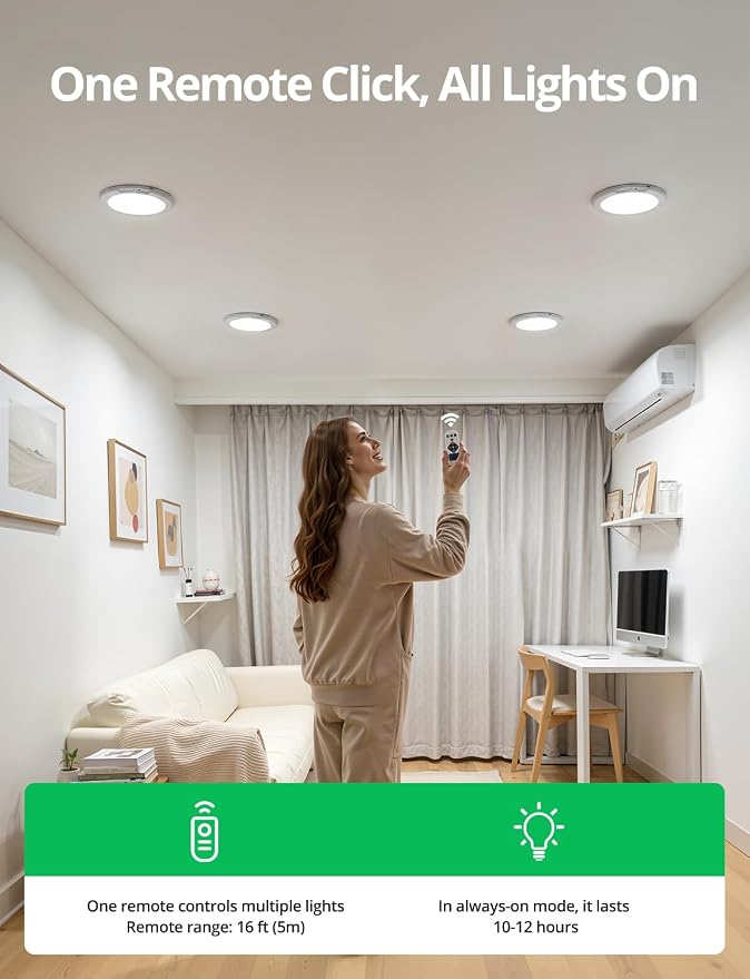 Bojim Wireless Waterproof Shower Light Magnetic Motion Sensor Ceiling Light | Battery Operated Lights with Remote, Waterproof & 3CCT Dimmable, No Wiring for Bathroom Stairs Shed