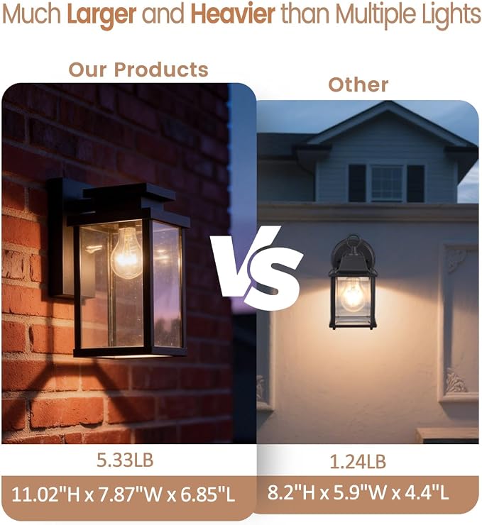 11" Die-Cast Aluminum & Clear Glass Outdoor Wall Lantern for Front Door, Patio and Porch Light E26 Base 60W Compatible Sconce, IP65 Waterproof Wet Location Rated, ETL, UL, CSA Qualified, Black