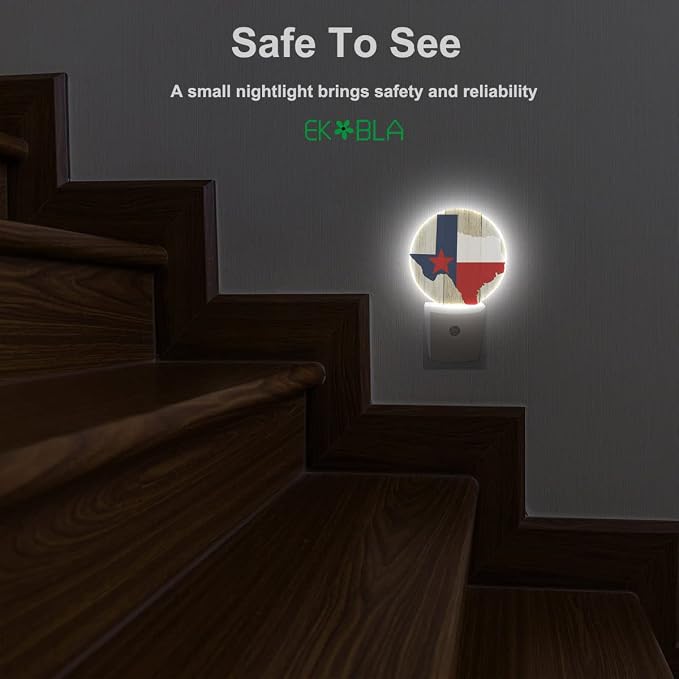 EKOBLA Texas Flag Night Light, Texas State Rustic Night Lights Plug Into Wall with Dusk to Dawn Sensor, 0.5W