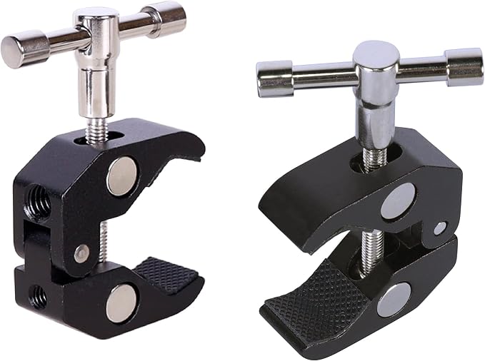 Super Clamp with 1/4 and 3/8 Thread for Photography,Camera Monitor, LED Light,Umbrellas, Plate Glass, Cross Bars, Hooks, Shelves, Photo Accessories-2Pack