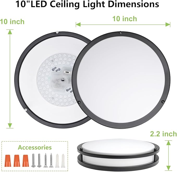 Black Flush Mount Ceiling Light - 2 Pack 24W 3000K/3500K/4000K/5000K/6000K Dimmable 10 Inch Led Ceiling Light Fixture for Bedroom Bathroom Kitchen Hallway (2, Black, 10 Inch)