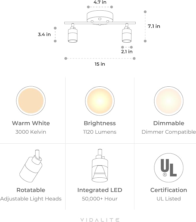 Shura Brushed Nickel 2-Light Track Light with Rotatable Heads, Integrated LED Bulbs, 15 in. Track Lighting Kit, 3000k, 1120 Lumens