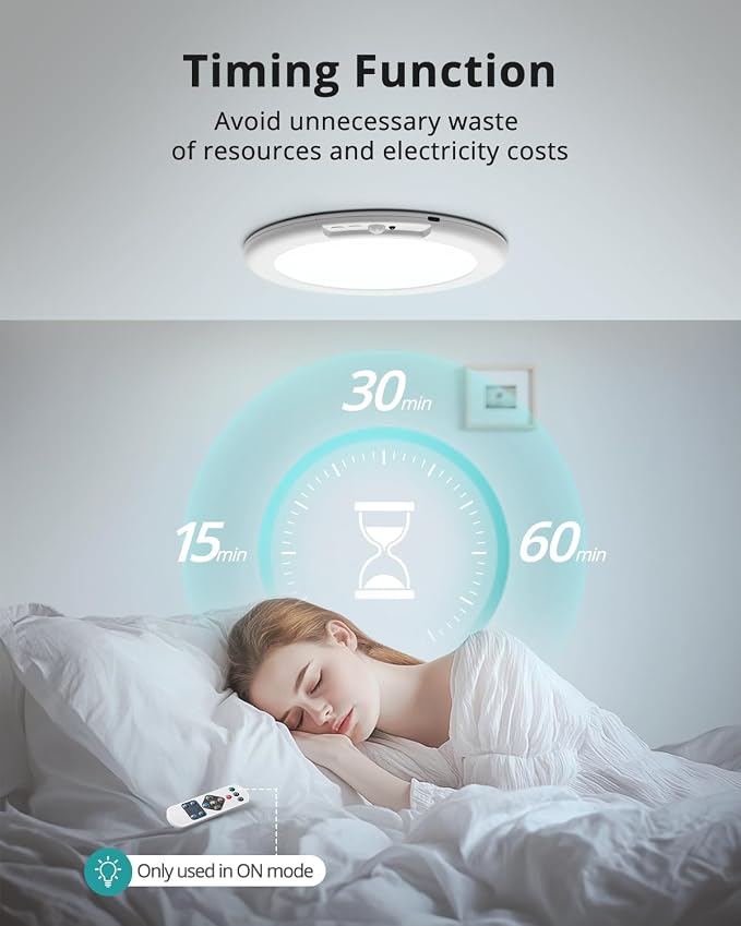 wowatt 4Pcs Battery Operated Ceiling Lights Rechargeable with Motion Sensor | Wireless Shower Light with Remote, 3000K 4500K 6500K 7.48", Dimmable Stick On Battery Light for Ceiling,Lámparas Recargables