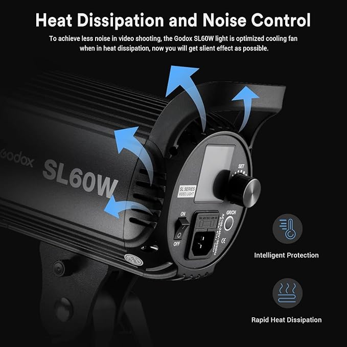Godox SL-60W SL60W Daylight Led Video Light, 5600K Bright Studio Led Light, CRI95+Qa>90,Wirelessly Adjust Brightness,Bowens Mount LED Continuous Light for Video Recording Wedding Outdoor Photography