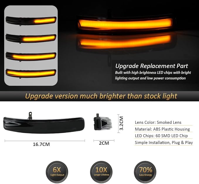 D-Lumina Sequential LED Side Mirror Turn Signal Lights Smoked Lens for Fo-rd Explorer 2011-2019, Dynamic Indicator Mirror Marker Blinker Light Lamp, Pack of 2