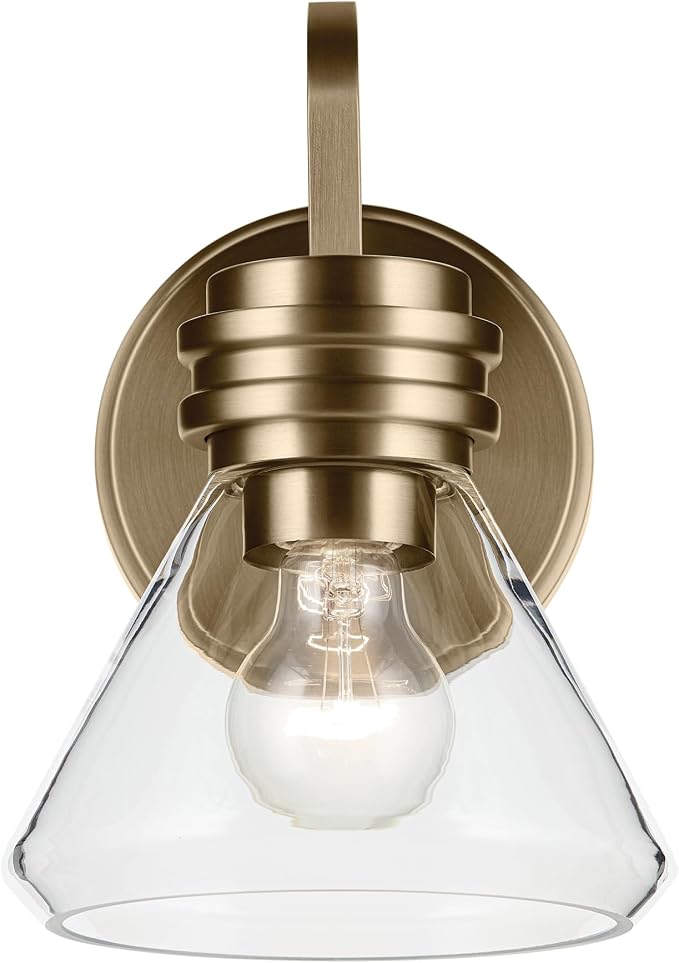 Kichler Farum 1-Light Bathroom Wall Light, Champagne Bronze | Modern wall light with clear glass for bathroom mirrors and powder rooms (7.25" x 9.5"), 55153CPZCLR