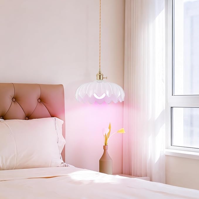 Battery Operated Pendant Light,White Vintage Light Fixtures RGB Rechargeable Light Bulb 2500mAh 9.8in with Remote Control Wireless Adjustable Chandelier for Kitchen Island Hallway 1 Light