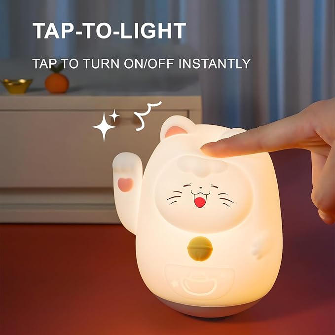 Cute Cat Night Light for Kids, LED Nursery Lamp Dimmable & Rechargeable, Warm Glow for Night Feeding, Nursery & Room Décor Lamp with Gift-Ready Design