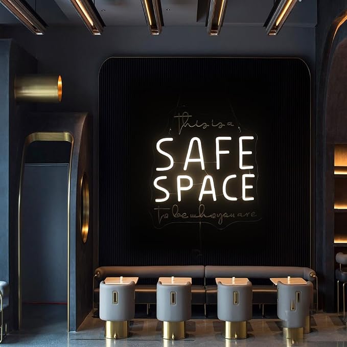 "This Is A Safe Space To Be Who You Are" Neon Sign, Positive Quotes Decorative Neon Lights for Home Room Wall Decor, Kids Room Wall Hanging Banners, Playroom Wall Decor Neon Light Sign(warm white)