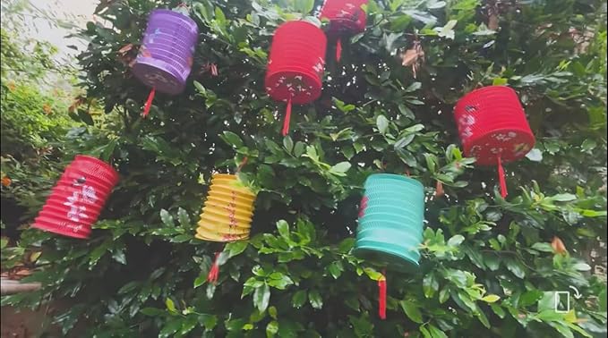 Set of 5 Paper Lanterns with Vibrant LED Lights, Hanging Paper Lanterns 6.4inches Variety Color Decoration for Birthday Wedding Shower Party New Year Classromm Decor