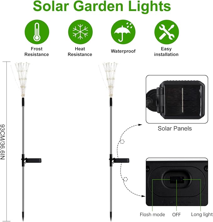 PXBNIUYA 2 Pack Solar Firework Lights Outdoor, 175 LED Garden Lights with 2 Modes, Waterproof DIY Copper Wire Solar Starburst Light for Yard Wedding Patio Halloween Christmas Decor（Warm White）