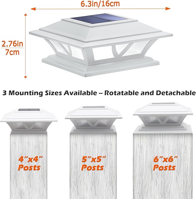 SIEDiNLAR Solar Post Lights Outdoor 2 Modes LED Deck Fence Cap Light for 4x4 5x5 6x6 Posts Patio Garden Decoration Warm White/Cool White Lighting White (1 Pack)