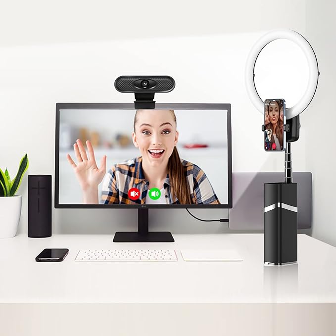 yAyusi Portable Ring Light with Stand, 4000mAh Battery Operated Cordless 10" Foldable Travel Ring Light, 79" Tripod Stand for Video Conference/Selfie/Live Stream/Makeup
