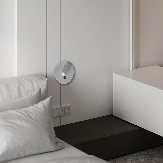 Aisilan 2-Pack Modern Wall Sconce with Touch Switch, Dimmable 6W Adjustable Wall Lamp, Dual-Mode Hardwired Bedside Lights, White Wall Mounted Lighting for Bedroom, Living Room & Hallway