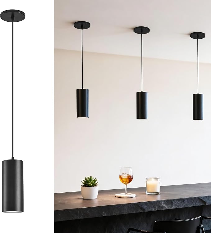 3.43" Pendant Lights Kitchen Island, 25W Cylinder Hanging Lights with Dipswitch, Modern Eye Care Led Pendant Lamp fixtures for Bedroom, Living Room, Office (Black, 3.43 Inch 1 Pcs)