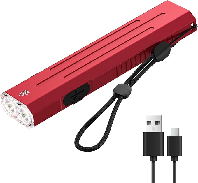 Hoxida Rechargeable EDC Flashlight High Lumens, Pocket Mini Flashlight with Tactical Strobe Button, Portable Magnetic Small EDC Flat Flashlight for Camping, Emergency,1pcs Red