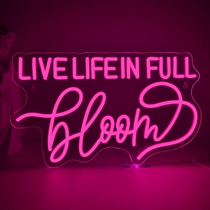 Live Life In Full Bloom Neon Sign, LED Neon Light Wall Decor for Wedding, Bridal Shower, Party & Photoshoot, Light Up Sign for Home, USB Dimmable