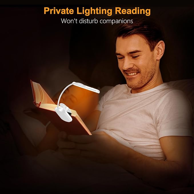 Gritin Rechargeable Book Light for Reading in Bed with 19 LED | Eye Caring 3 Color Temps, 5 Brightness Levels, Memory Function, 90 Hrs Runtime Flexible Goose Neck Clip on Light-White