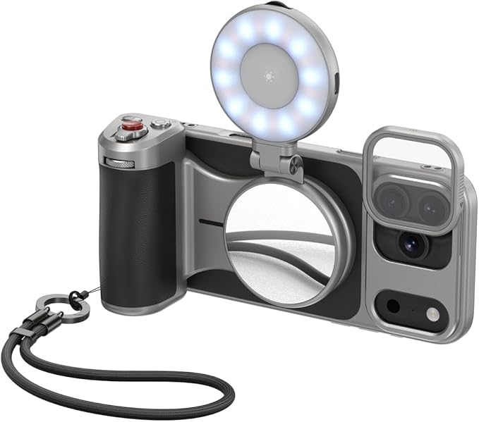 【for iPhone 17 Pro Max Only】 TELESIN Master Grip Kit, Magnetic Phone Camera Grip with C03 Selfie Light+ UV Filters, Creator Kit Built 3200mAh Battery Wireless Charging - Cooling Graphene Case