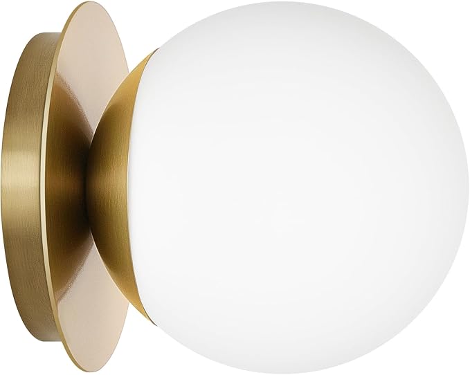 1 Pack Gold Wall Sconce, Modern Bathroom Sconce with Milky Globe Glass, Wall Light for Bathroom Mirror, Living Room, Hallway (Bulb Not Included)
