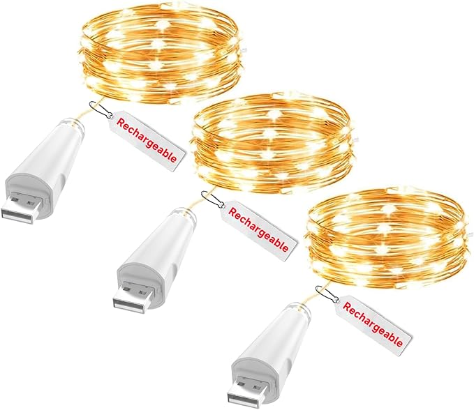 Rechargeable Fairy Lights - 7ft 20 LED String Lights, USB Rechargeable Battery Operated Twinkle Light for Mason Jars Wedding Decor Centerpiece Table Decorations Christmas