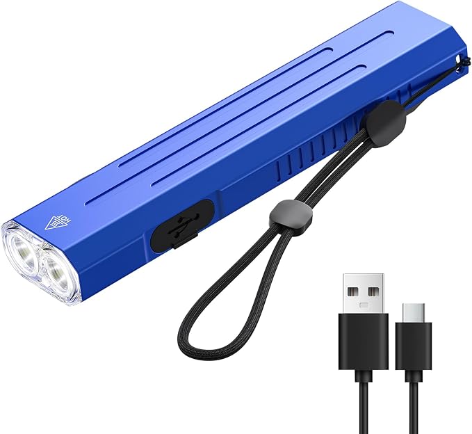 Hoxida Rechargeable EDC Flashlight High Lumens, Pocket Mini Flashlight with Tactical Strobe Button, Portable Magnetic Small EDC Flat Flashlight for Camping, Emergency,1pcs Blue