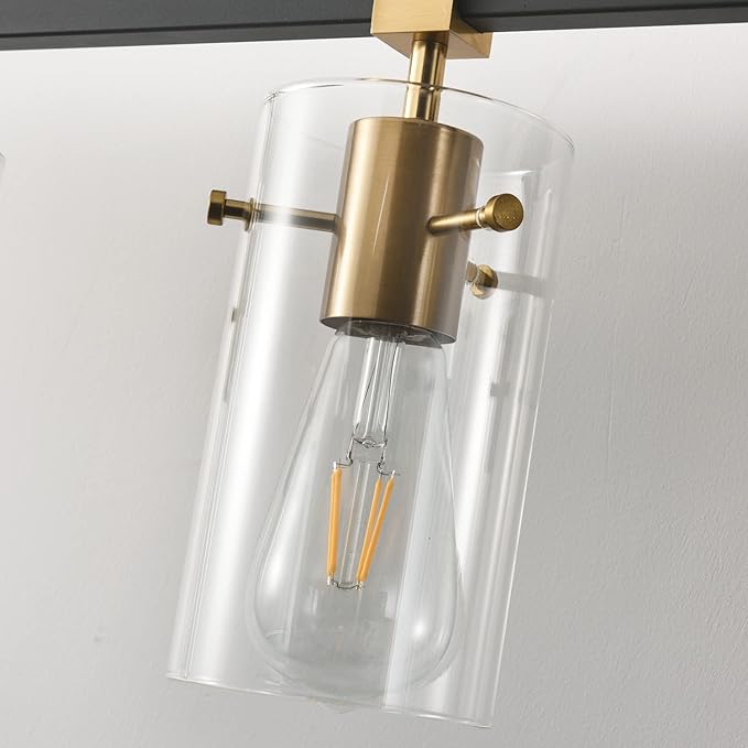 SOLFART 49.2 inch Vanity Light fixtures Vintage 6 Lights Wall Light Fixtures Above Mirror for Bathroom Brass and Black with Clear Glass Shade (Exclude Bulb)